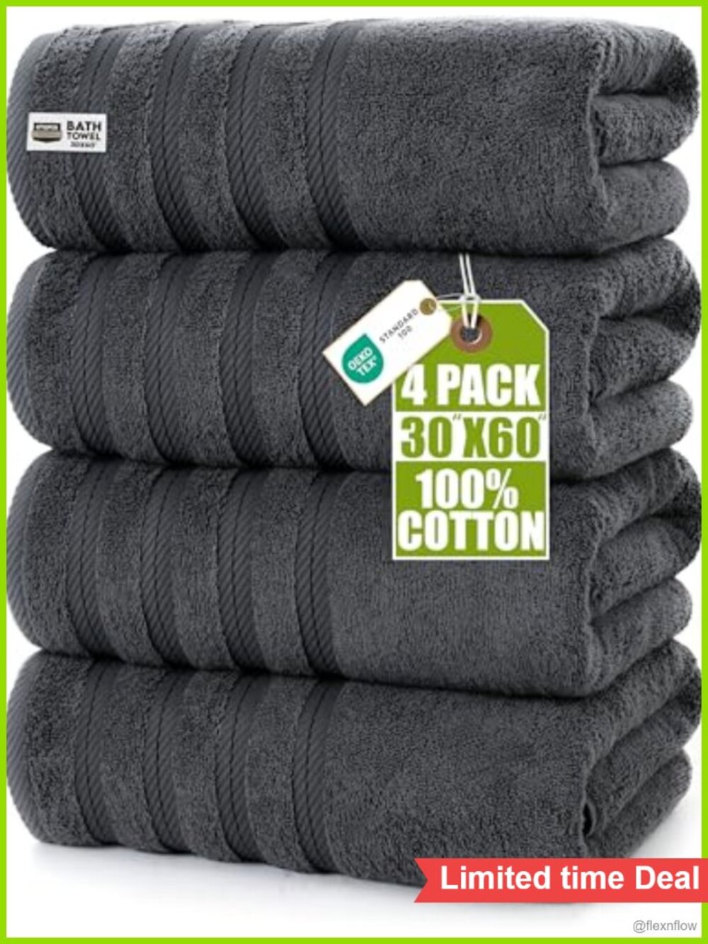 4 Pack XL Bath Towels 30x60 Cotton Ring Spun Highly Absorbent